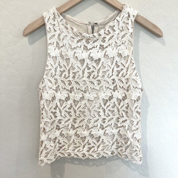 Alice + Olivia SET Mini Skirt SZ: 2 & Top SZ XS Ivory Cream Guipure Lace - Picture 4 of 14